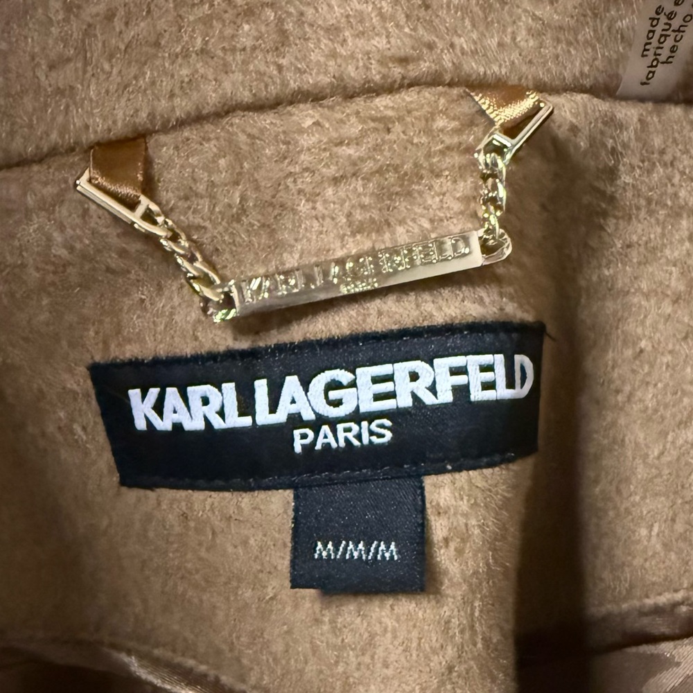 KARL LAGERFELD PARIS Camel Tan Midi Long Wool Blend Wrap Coat - Sz Medium, NWT - Picture 6 of 14
